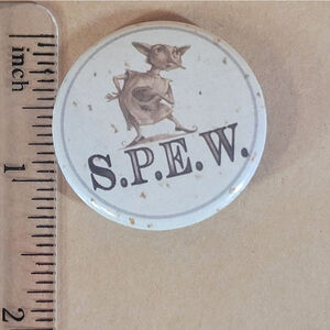 S.P.E.W. Button Pin, Society for the Protection of Elvish Welfare, pre-owned